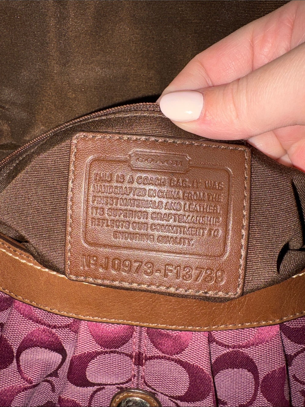 Coach Plum Signature Canvas Shoulder Bag with Brown Leather Trim - Picture 5 of 5